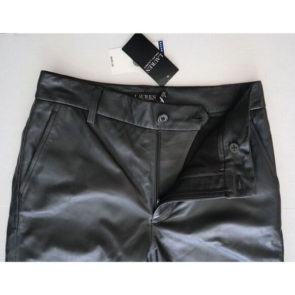 Lauren Ralph Lauren Women's Sz 6 Black Lamb Leather Cropped High Rise Pants - Picture 7 of 13